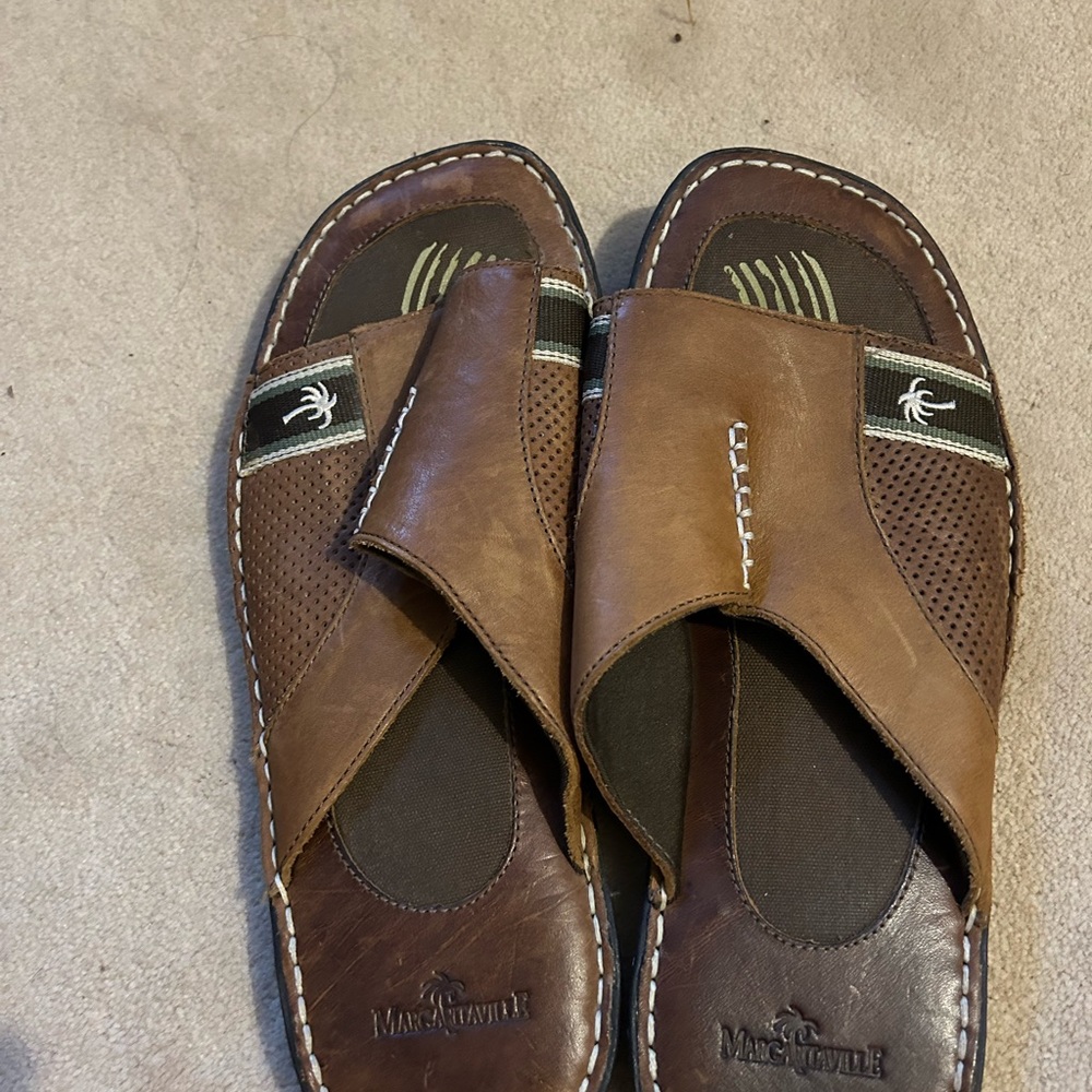 Margaritaville St Marten leather sandals slip on, pineapple sole. men’s Sz 11